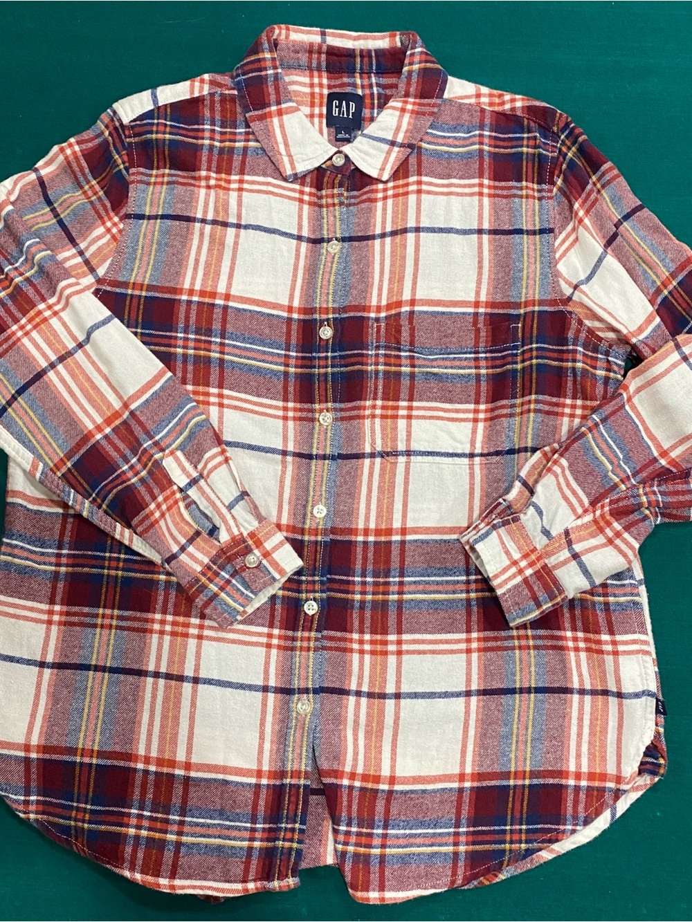 GAP Women’s Red, White and Blue Plaid Cotton Flannel Button-Down Shirt